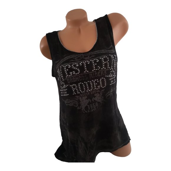 Studded Western Rodeo Hi-Low Sleeveless Top Shirt Black L - Picture 4 of 4